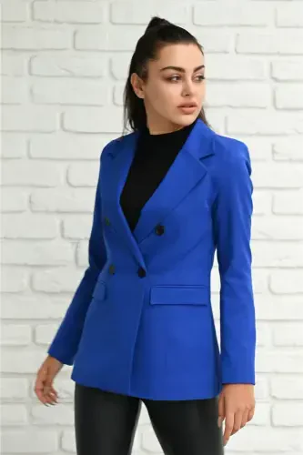 Women's Lined Blazer Jacket 0101-22-Sax Blue - 3