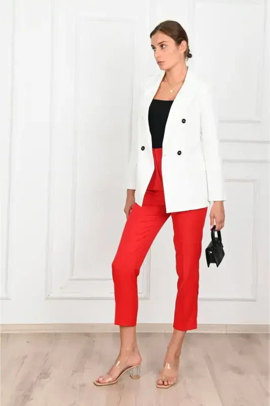 Women's Lined Blazer Jacket 0101-22-White - 3