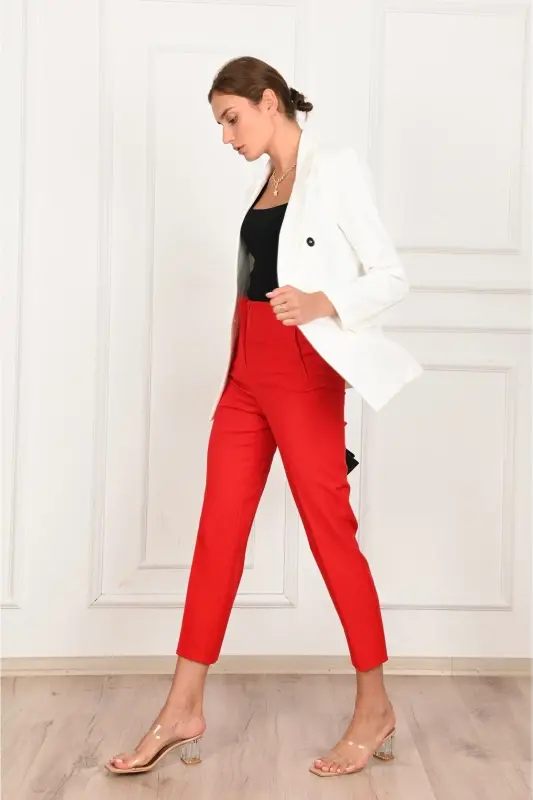 Women's Lined Blazer Jacket 0101-22-White - KOZA BUTIK