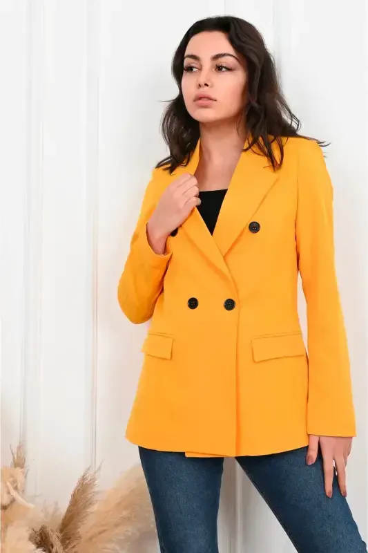 Women's Lined Blazer Jacket 0101-22-Yellow - 1