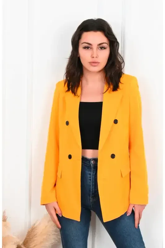 Women's Lined Blazer Jacket 0101-22-Yellow - 3