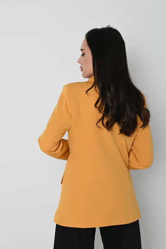Women's Lined Plus Size Blazer Jacket 0101-1-Dark Yellow - 2