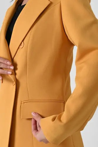 Women's Lined Plus Size Blazer Jacket 0101-1-Dark Yellow - 4