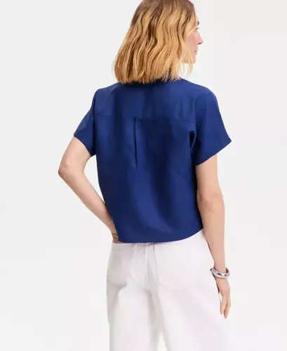Women's Linen-Blend Tie-Front Blouse, Exclusively at Modazone - Blazing Navy - I.N.C. INTERNATIONAL CONCEPTS (1)