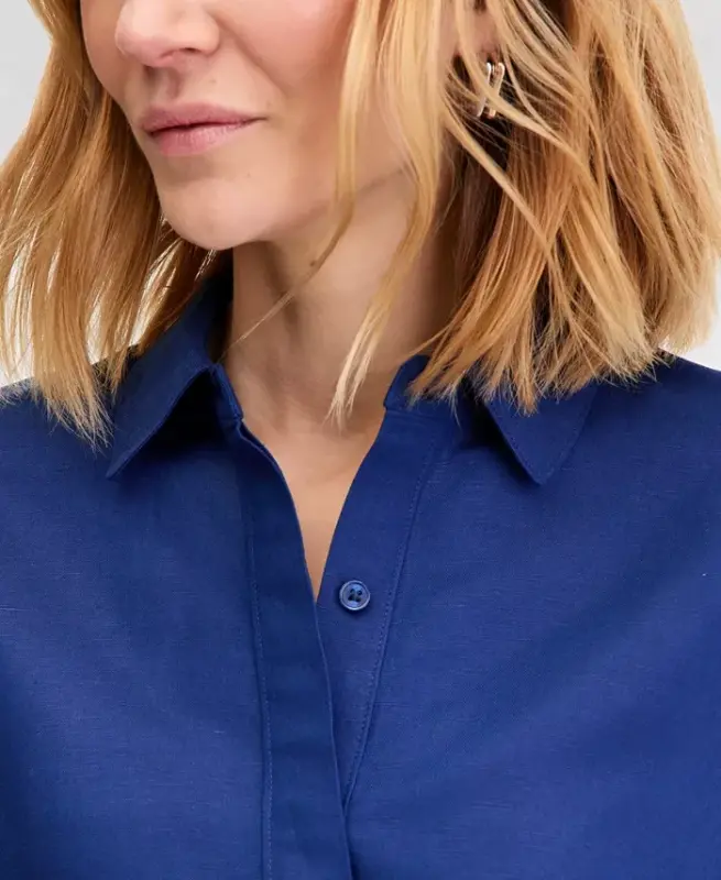 Women's Linen-Blend Tie-Front Blouse, Exclusively at Modazone - Blazing Navy - 3