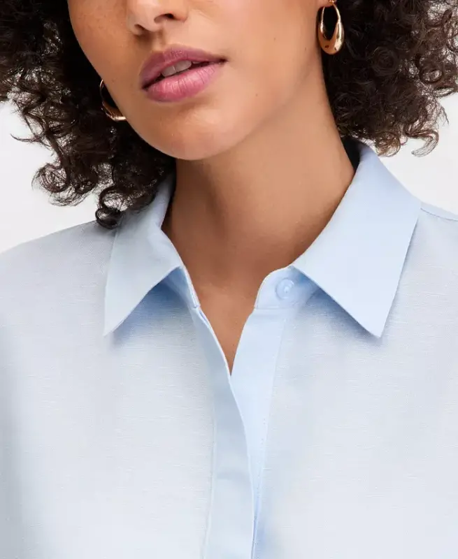 Women's Linen-Blend Tie-Front Blouse, Exclusively at Modazone - Bliss Blue - 4