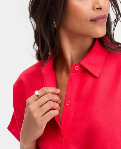Women's Linen-Blend Tie-Front Blouse, Exclusively at Modazone - Cherry Flame - 4