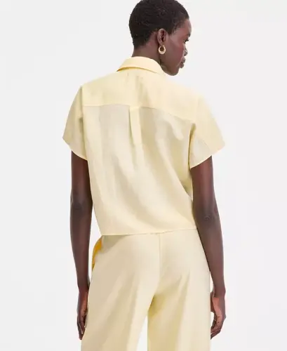 Women's Linen-Blend Tie-Front Blouse, Exclusively at Modazone - Yellow Mist - I.N.C. INTERNATIONAL CONCEPTS (1)