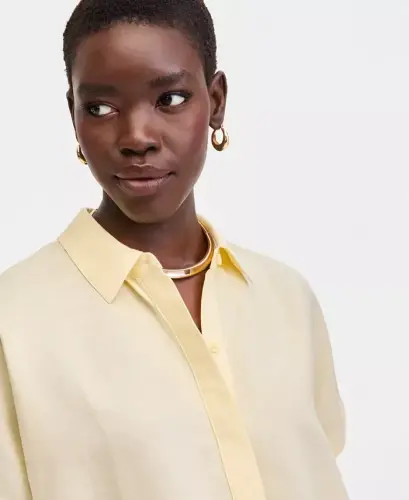 Women's Linen-Blend Tie-Front Blouse, Exclusively at Modazone - Yellow Mist - 3