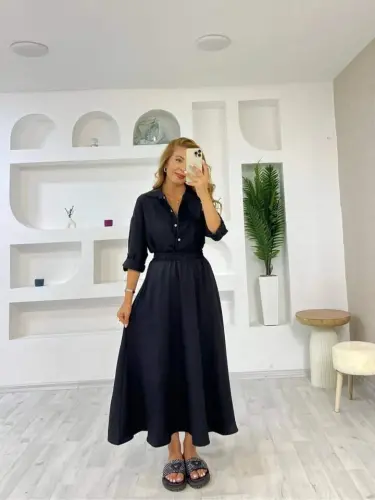 Women's Linen Fabric Shirt And Skirt Set Two Piece - 3