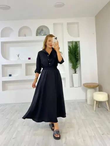 Women's Linen Fabric Shirt And Skirt Set Two Piece - 4