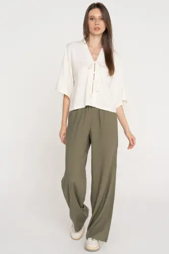 Women's Linen Pants - Poppy-Dusty Olive - 1