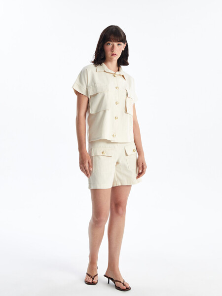 Women's Linen Suit with Buttoned Pocket Detail - 6