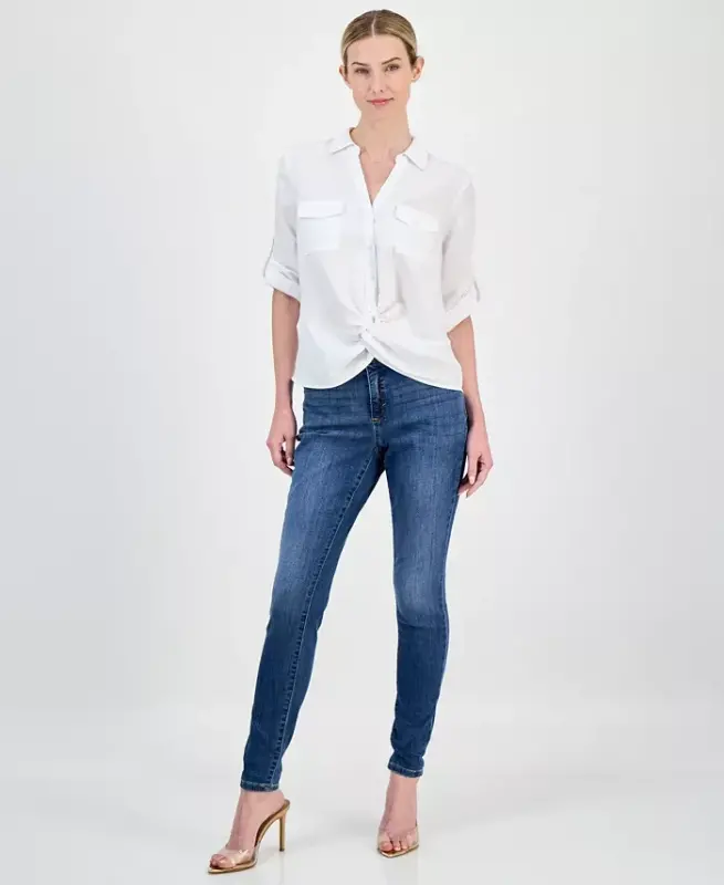 Women's Linen Twist-Hem Blouse, Created for Modazone-Bright White - 2