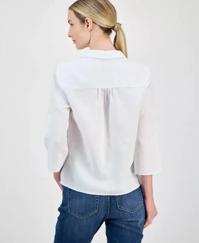 Women's Linen Twist-Hem Blouse, Created for Modazone-Bright White - 4