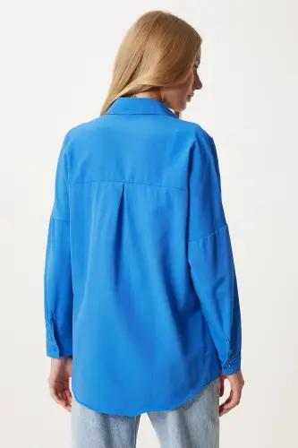 Women's Live Blue Oversize Long Basic Shirt DD00842-Live Blue - 7