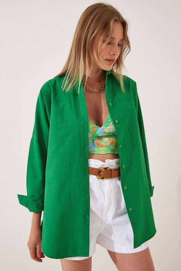 Women's Live Green Oversize Long Basic Shirt DD00842 - 2