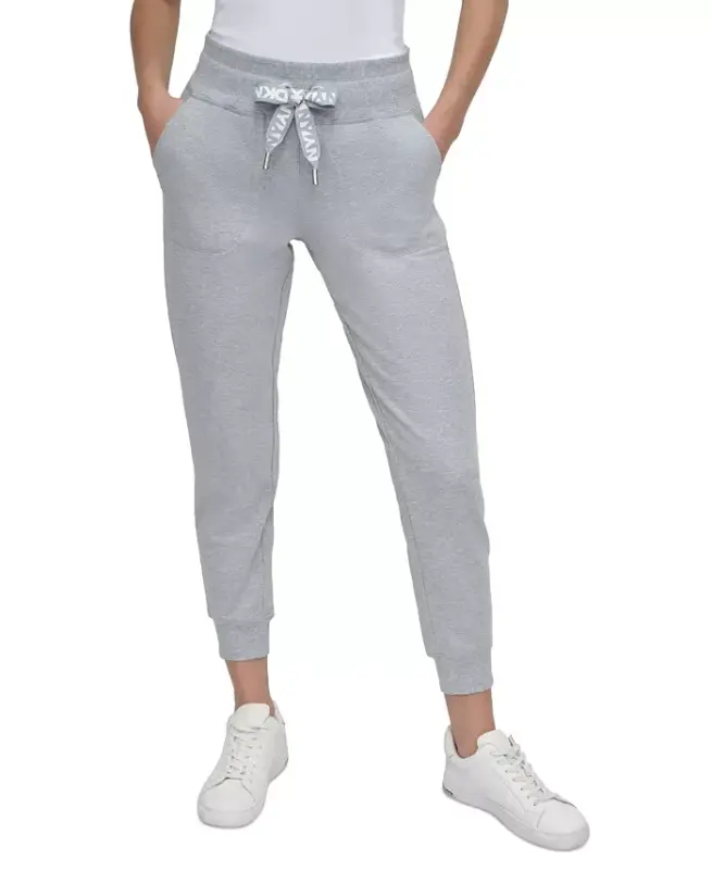 Women's Logo-Drawstring High-Rise Joggers - Pearl Grey Heather - DKNY SPORT