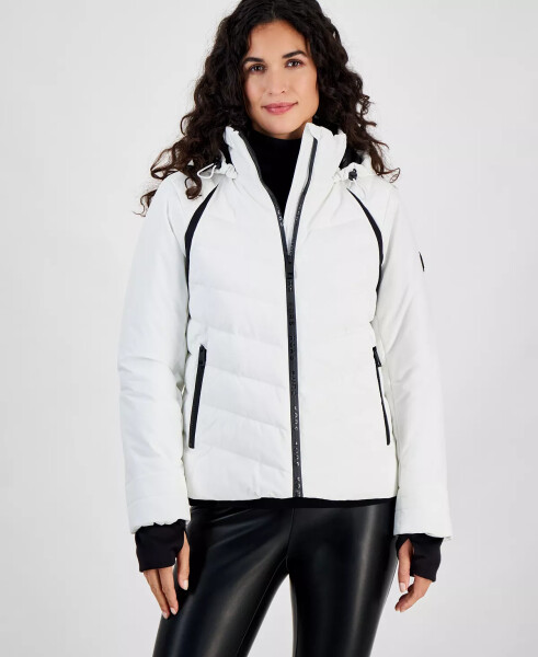 Women's Logo Hooded Puffer Coat White - 1