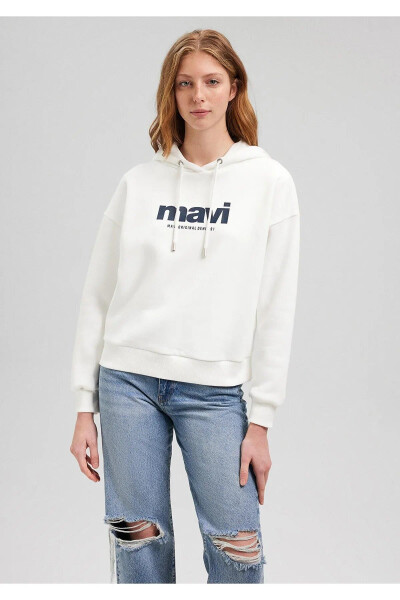 Women's Logo Printed Hooded Ecru Sweatshirt - 1