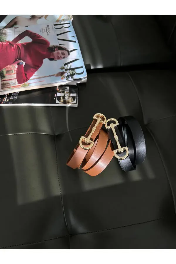 Women's Long Double Buckle 2-Piece Set Belt - 2