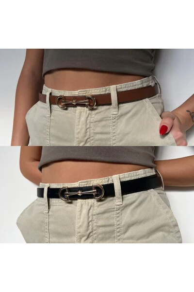 Women's Long Double Buckle 2-Piece Set Belt - 3