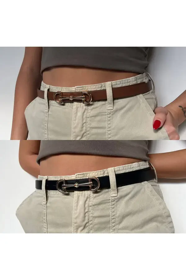 Women's Long Double Buckle 2-Piece Set Belt - 3