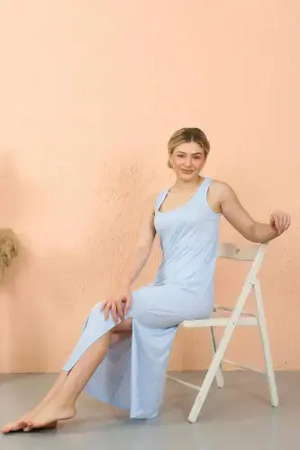 Women's Long Nightgown with Thick Straps and Slit 90115 - 4