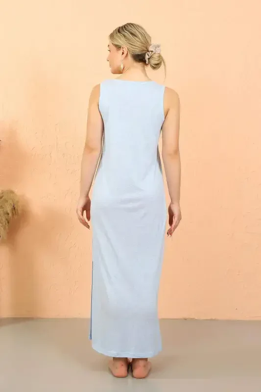 Women's Long Nightgown with Thick Straps and Slit 90115 - 7