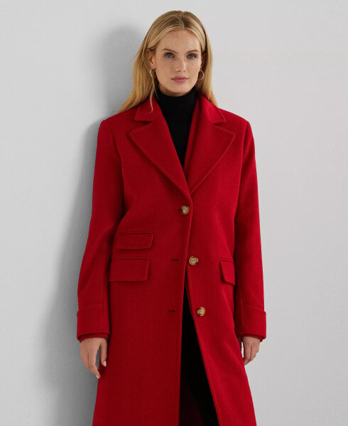 Women's Long Notched-Collar Coat Festive Red - 1