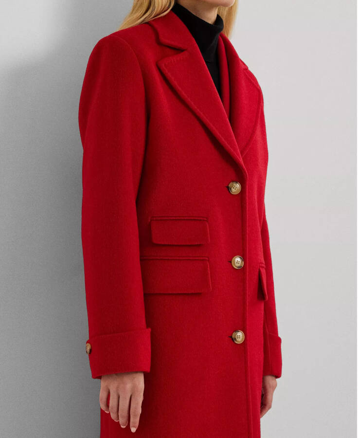 Women's Long Notched-Collar Coat Festive Red - 3