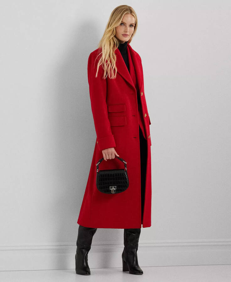 Women's Long Notched-Collar Coat Festive Red - 5