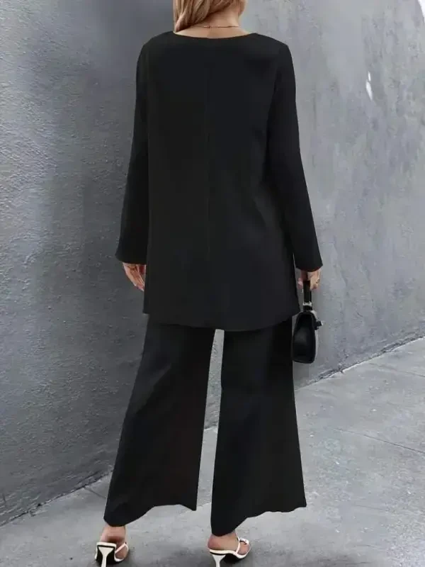 Women's Long Sleeve Asymmetric Detailed Loose Sandy Blouse and Pants Set - 2