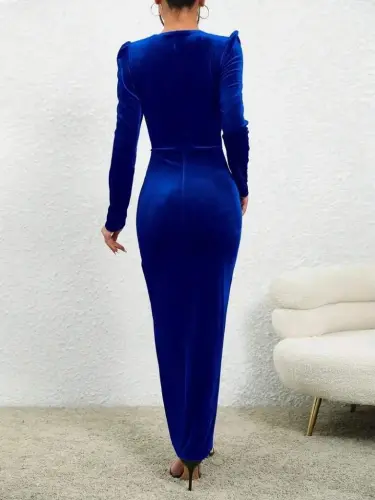 Women's Long Sleeve Bicycle Collar Front Gather Detailed Front Cross Detail - 3