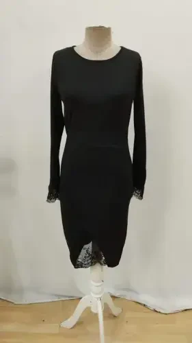 Women's Long Sleeve Bicycle Collar Front Lace and Slit Detailed Scuba Dress - 4