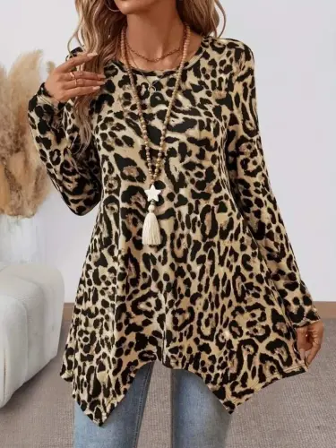 Women's Long Sleeve Bicycle Collar Leopard Patterned Supreme Blouse - 1