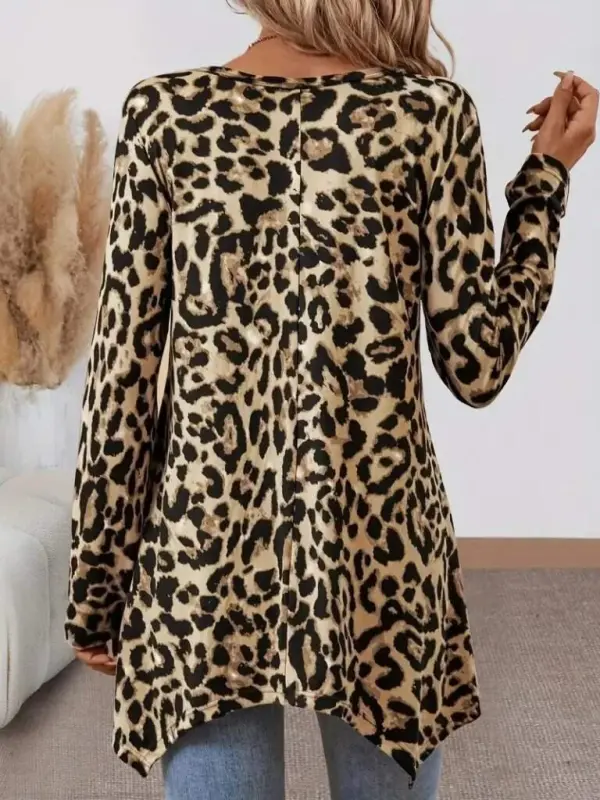 Women's Long Sleeve Bicycle Collar Leopard Patterned Supreme Blouse - 4