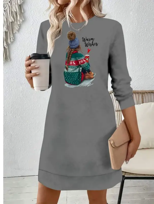 Women's Long Sleeve Bicycle Collar Patterned Viscose Two Thread Dress - 1