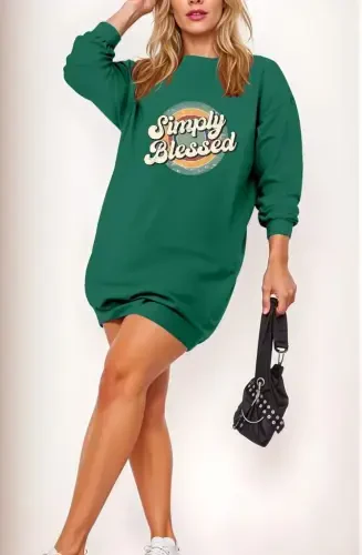 Women's Long Sleeve Bicycle Collar Printed Viscose Two Thread Dress - 1