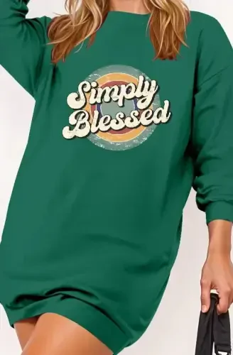 Women's Long Sleeve Bicycle Collar Printed Viscose Two Thread Dress - BÜYÜKBEDENIZ (1)