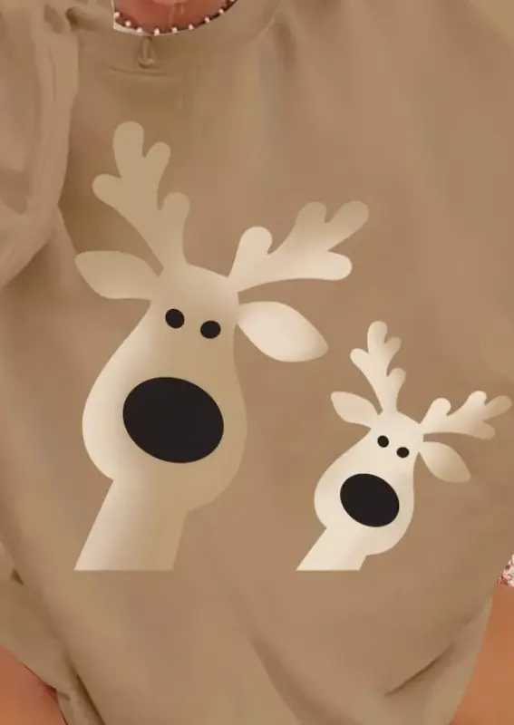 Women's Long Sleeve Bicycle Collar Reindeer Patterned Viscose Two Thread Blouse - 2