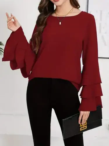 Women's Long Sleeve Bicycle Collar Sleeves Spanish Flounced Sandy Blouse - 1