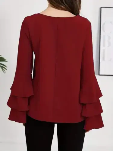 Women's Long Sleeve Bicycle Collar Sleeves Spanish Flounced Sandy Blouse - 3