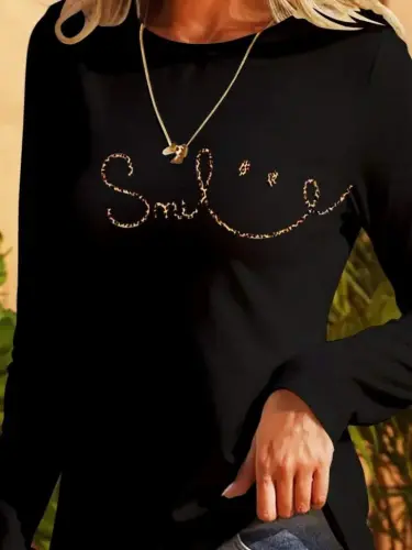 Women's Long Sleeve Bicycle Collar Smiling Face Patterned Viscose Blouse - BÜYÜKBEDENIZ (1)