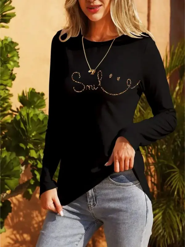 Women's Long Sleeve Bicycle Collar Smiling Face Patterned Viscose Blouse - 3