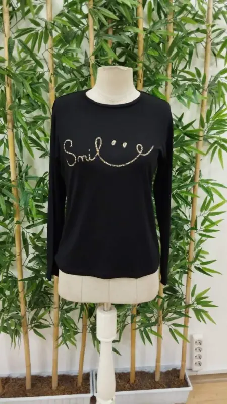 Women's Long Sleeve Bicycle Collar Smiling Face Patterned Viscose Blouse - 4