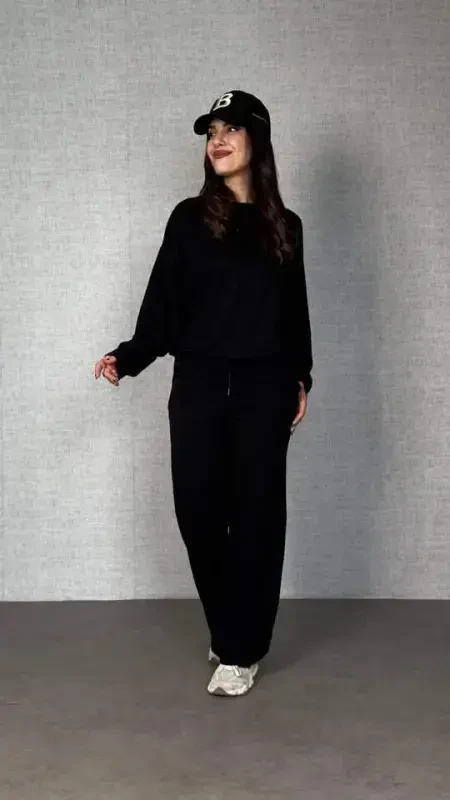 Women's Long Sleeve Bicycle Collar Viscose Two Thread Blouse And Pants Set - BÜYÜKBEDENIZ