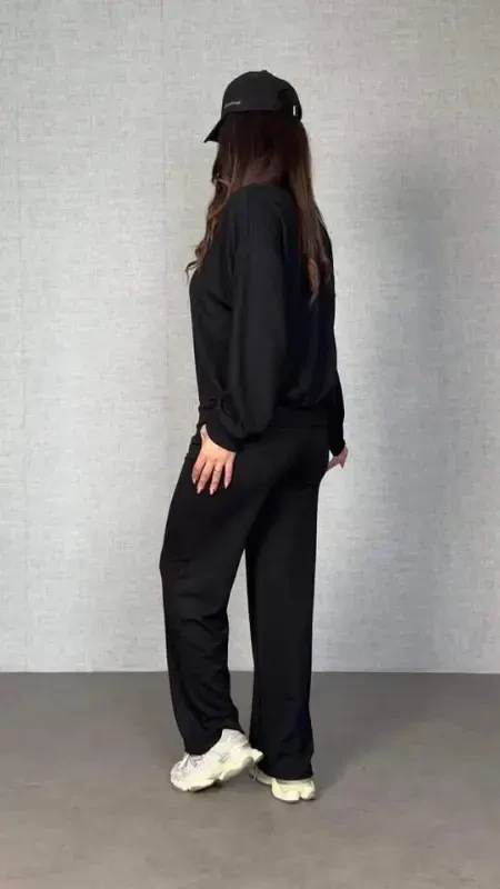 Women's Long Sleeve Bicycle Collar Viscose Two Thread Blouse And Pants Set - 2