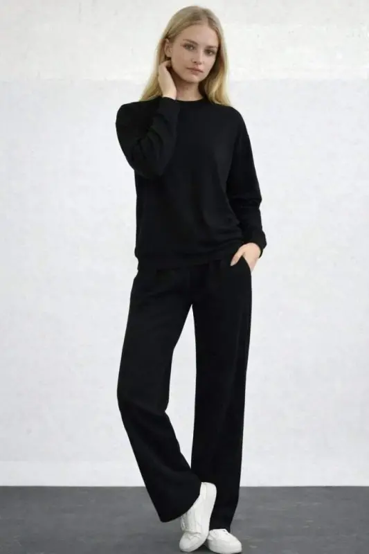 Women's Long Sleeve Bicycle Collar Viscose Two Thread Blouse And Pants Set - 2