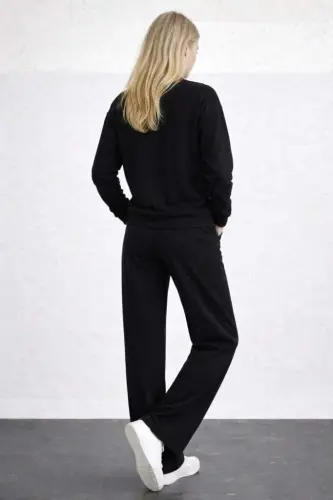 Women's Long Sleeve Bicycle Collar Viscose Two Thread Blouse And Pants Set - 4